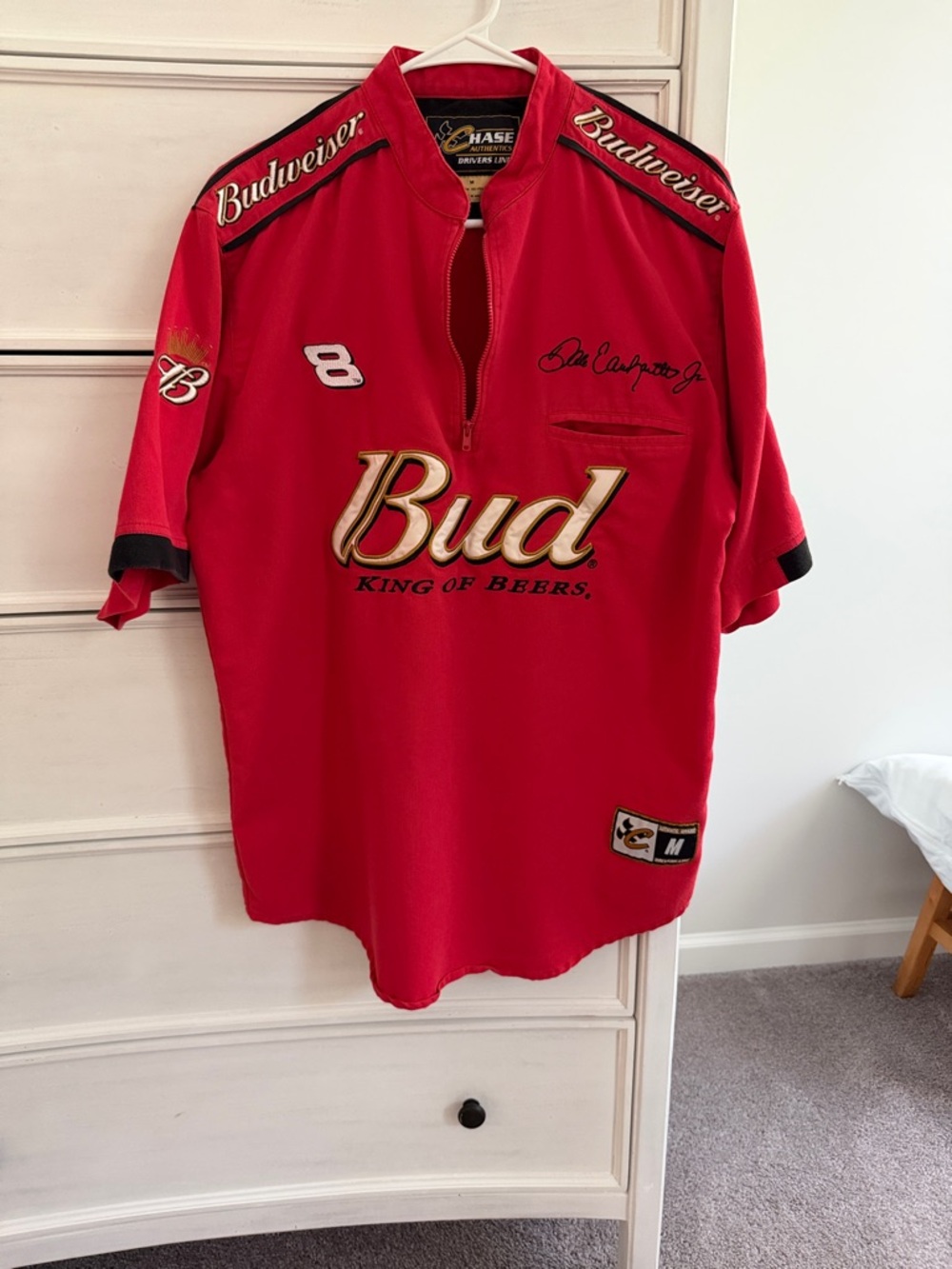 Chase Authentics Budweiser Red Short-Sleeve Racing Jersey with Gold Logo